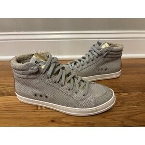 P448 Skate Shoes Size 39 Snake Print Leather High Top Zip Sneaker Glitter Sherpa